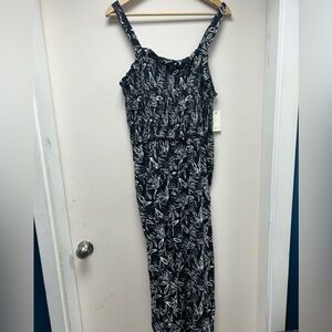 NWT Smocked Monochrome Leaf Print Jumpsuit
